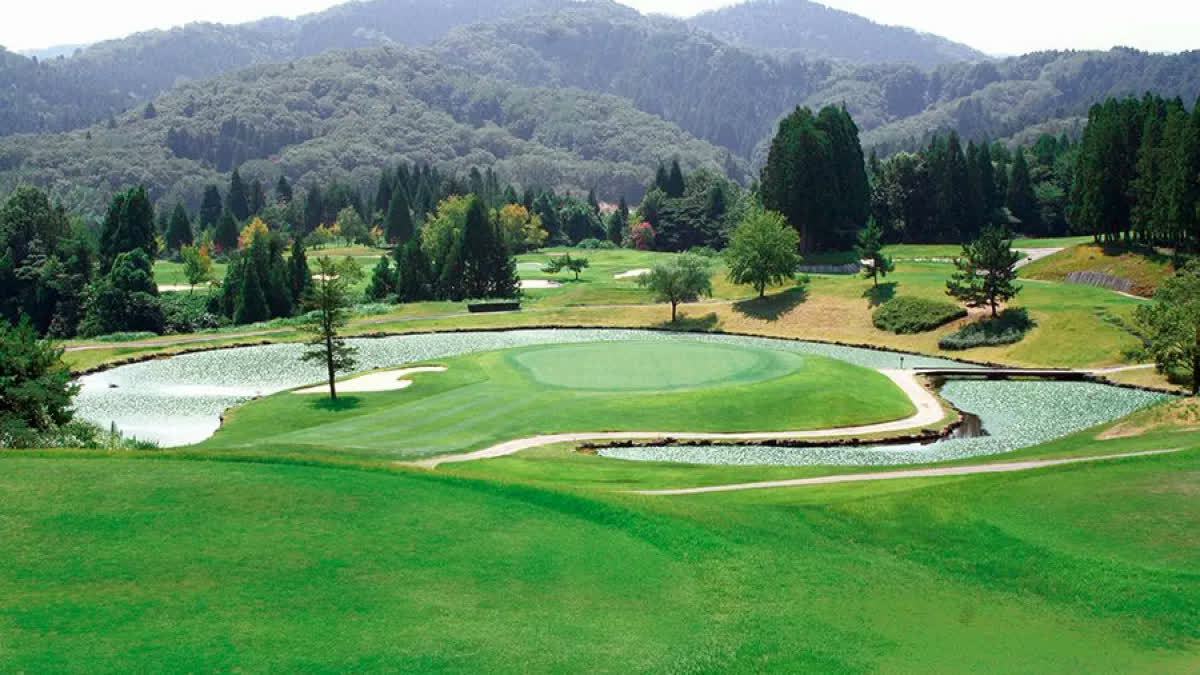 Takefu Country Club golf course, Fukui, Japan, fairway at dusk